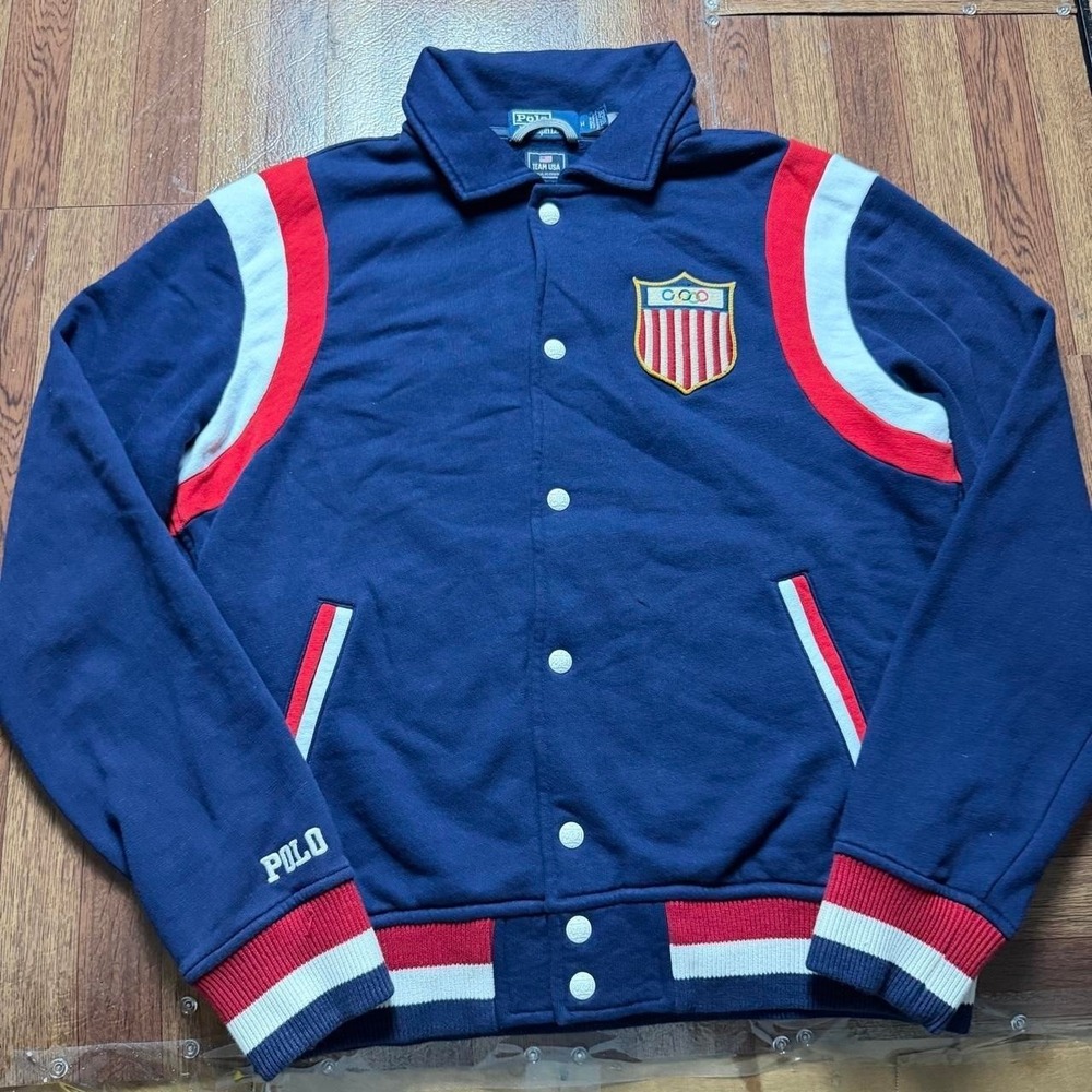 Polo Ralph Lauren Vtg 90's Rare Team USA Fleece Baseball Varsity Jacket Medium